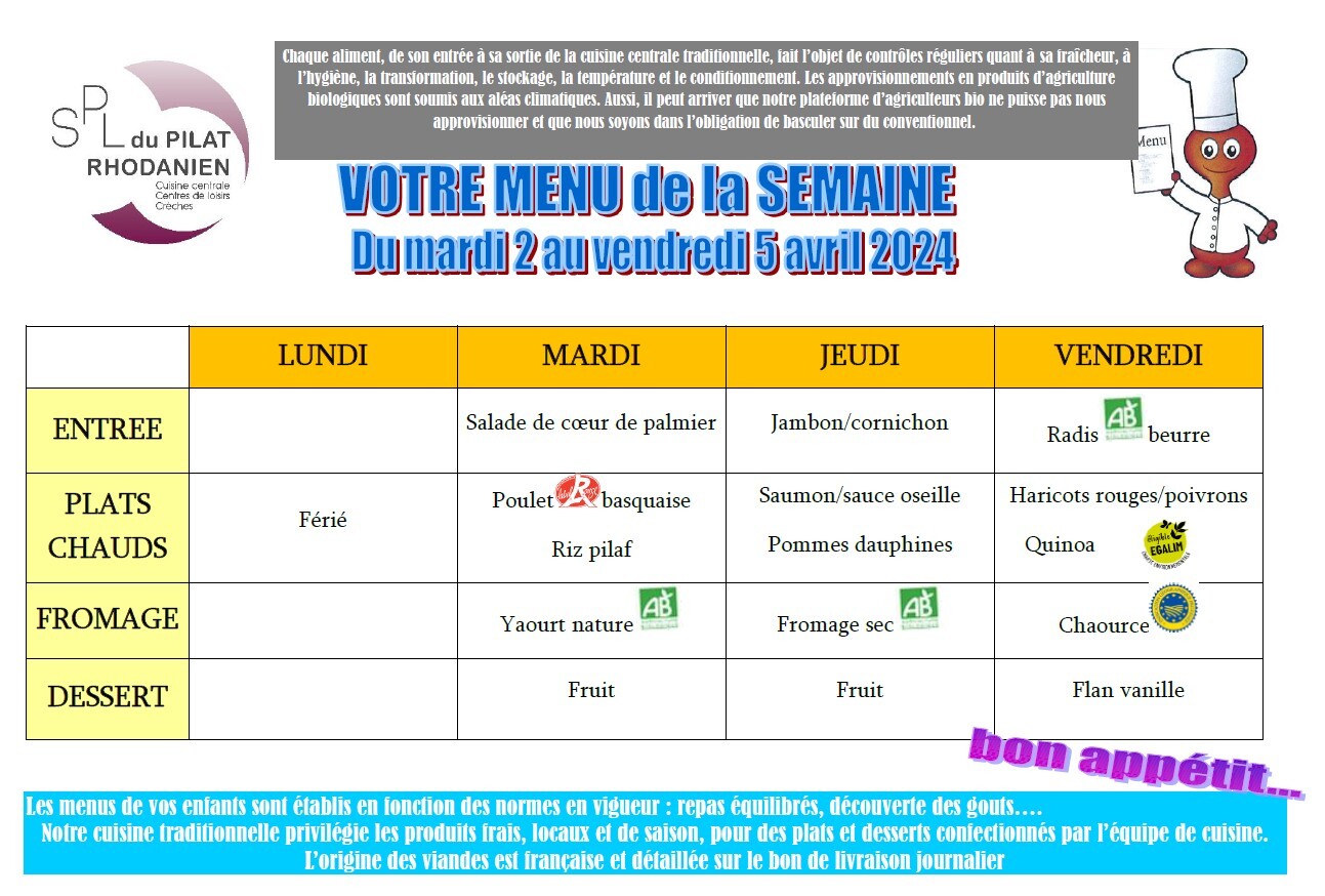 cantine 2 avril