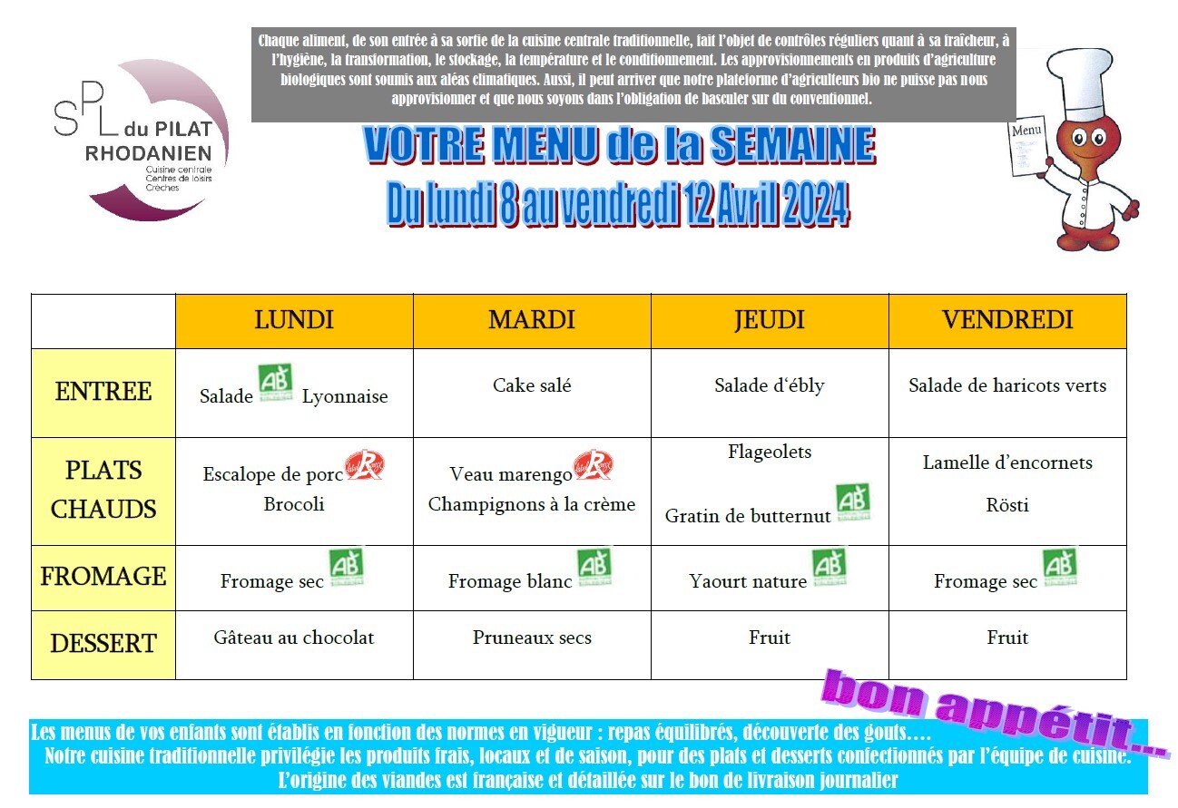 cantine 8 avril